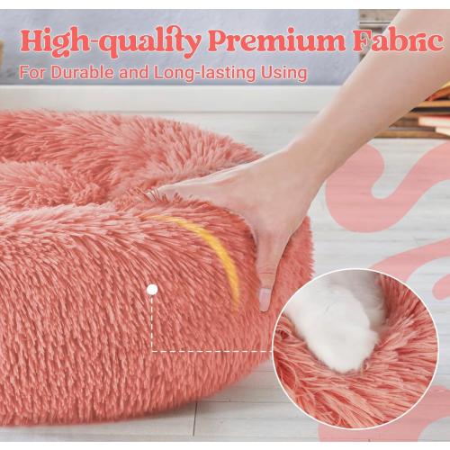rabbitgoo Cat Beds for Indoor Cats, 20 inches Cat Bed Machine Washable, Fluffy Round Pet Bed Non-Slip, Calming Soft Plush Donut Cuddler Cushion Self Warming for Small Dogs Kittens, Light Pink,