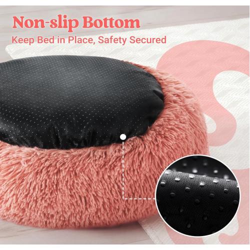 rabbitgoo Cat Beds for Indoor Cats, 20 inches Cat Bed Machine Washable, Fluffy Round Pet Bed Non-Slip, Calming Soft Plush Donut Cuddler Cushion Self Warming for Small Dogs Kittens, Light Pink,
