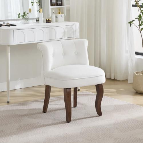 Jonna Tufted Vanity Chair with Solid Wood Legs Ivory