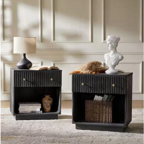 Single Unit Jade Charcoal 24.25Tall 1-Drawer Solid Wood Nightstand with Fully Assembled