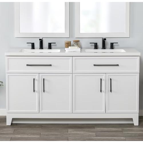 DMG Style Selections Potter 60-in True White Double Sink Bathroom Vanity with White Cultured Marble Top