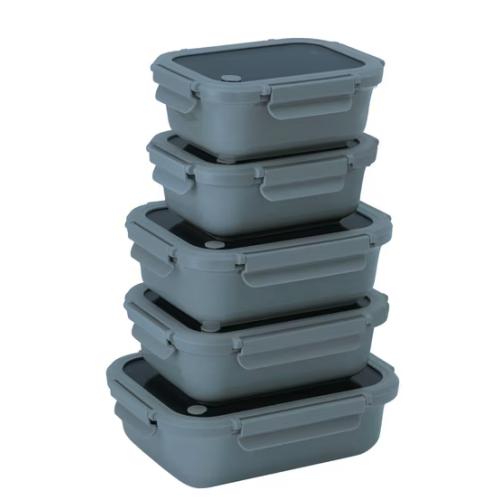Safdie Ceramic Food Storage Set, 5 Containers with Glass Lids, Leak-Free Kitchen Containers (GRAY)