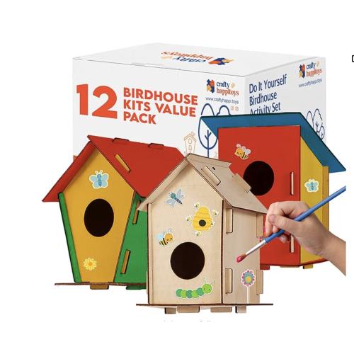 15 DIY Bird House Kits For Children to Build - Wood Birdhouse for Kids to Paint - Unfinished Bird Houses for Kids - Wood Craft Project Kits - Wooden Arts & Craft for Girls & Boys - Classroom Activity