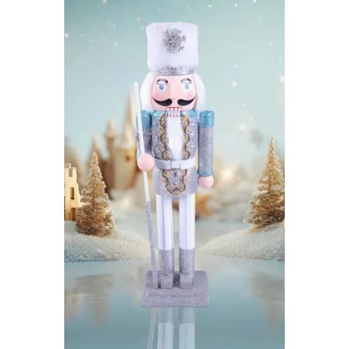 Wooden Christmas Soldier Nutcracker Decorations, Nutcracker Figure Christmas Decor for Shelves and Tables (Silver and Blue)