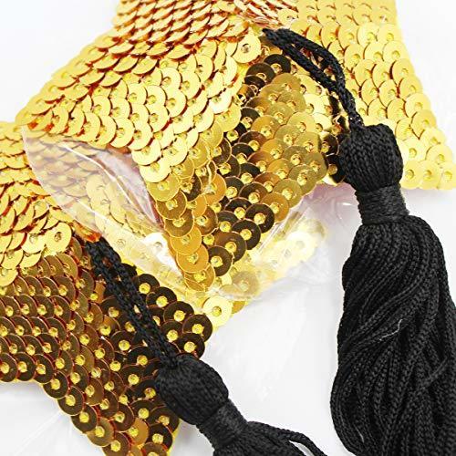 leomoste Reusable Silicone Sequin Adhesive Nipple Cover Pasties Bra with Tassel Star Pasties Adhesive Nipple Cover Gold