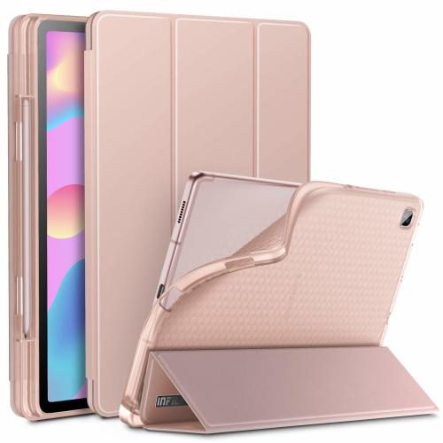 INFILAND Case for Samsung Galaxy Tab S6 Lite 10.4 Inch(2024/2022/2020) - Shockproof Frosted Translucent Back with S Pen Holder&Auto Wake/Sleep Function Rose-Gold