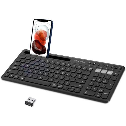Vortec Wireless Multi Device Bluetooth Keyboard for iPhone, iPad, Samsung, Android Phone, Tablet Slim Keyboard for Mac, iMac – Universal Smartphone Cellphone Keyboard with Phone Holder for PC