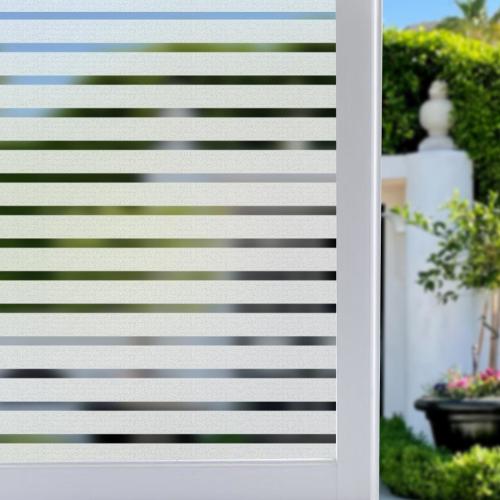Niviy Frosted Window Film Privacy Window Sticker Non Adhesive Window Vinyl Film Removable Static Cling Window Film UV Protection Striped Pattern for Home Office 23.6 x 78.7 Inches