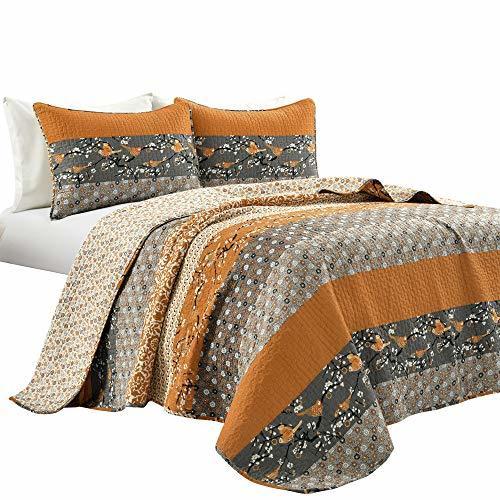 Lush Decor Royal Empire Reversible Cotton Quilt Set - 3 Piece Striped Bedding Set - Bold & Colorful Bohemian Patterns - Soft Cotton Feel - King Yellow & Gray