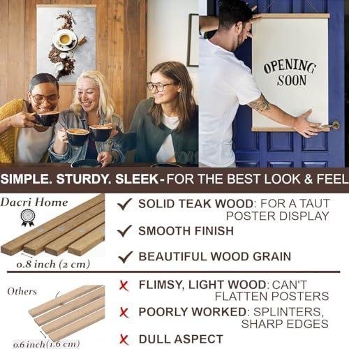 DACRI HOME Magnetic Poster Hanger Frame Sturdy Magnetic Poster Frame 24x18 24x30 24x36 with Teak Wood Strong Magnets for Hanging Prints Maps Pictures Scroll Wall Art (24 Inch Teak)