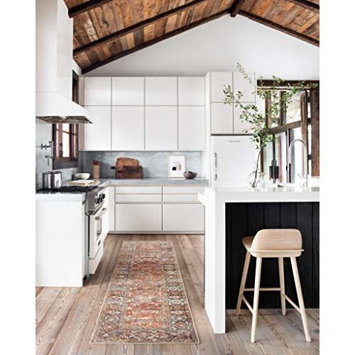 Loloi LAYLA Collection LAY-02 Spice/Marine 2'-0 x 5'-0 13 Thick Accent Rug Soft Durable Vintage Inspired Distressed Low Pile Non-Shedding Easy Clean Printed Living Room Rug