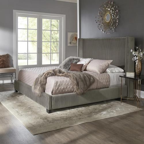 Dunwoody Upholstered Wingback Queen Size Platform Bed,Gray