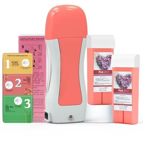 Waxing Kit Roll on Wax Kit Pre & Post Wax Gel Wax Roller Kit for Hair Removal with 2 Rose Wax Cartridges Depilatory Wax for Women & Men