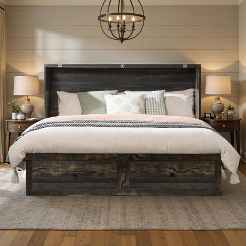 Wilkinson Farmhouse Full Murphy Bed with Large Storage Drawer & Charging Station, Gray