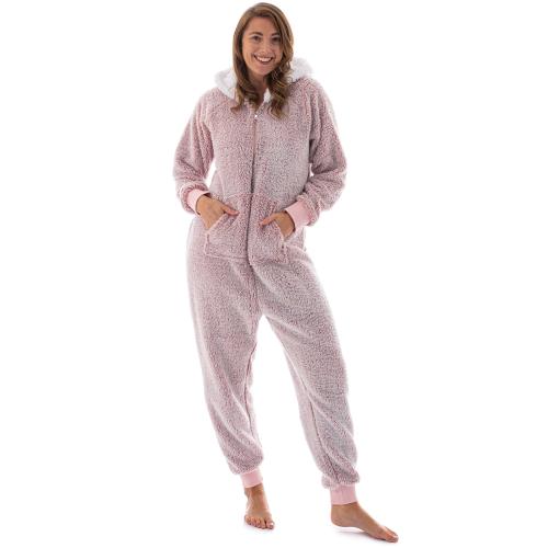 The Big Softy - Adult Onesie Pajamas for Women Teddy Fleece Womens Onesie Pajamas Fuzzy Pajama Onesies for Women Teens PJs (X-Large Pink)