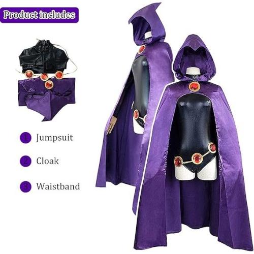 MZXDY Raven Cosplay Costume Deluxe Jumpsuit Cloak Belt Suit Halloween Uniform for Women X-Small