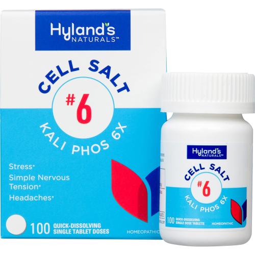 Hyland's No. 6 Cell Salt Kali Phos 6X Tablets Relief of Headaches and Simple Nervous Tension Quick Dissolving Tablets 100 Count