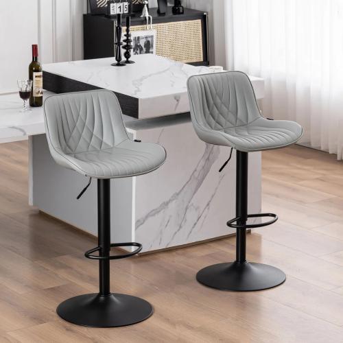 Set of 2 Color Grey Zager Swivel Adjustable Height Bar Stools, Leather Upholstered Counter Stools, Modern Pub Stool (Set of 2)