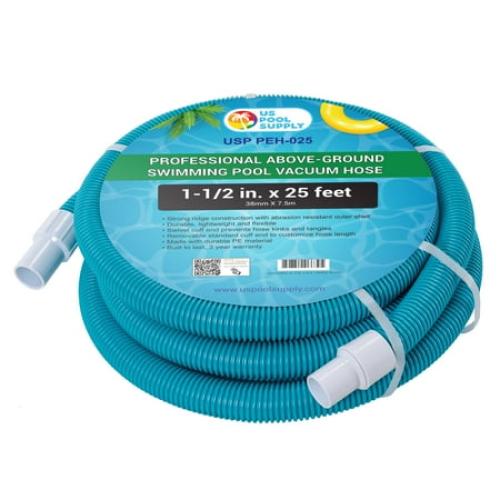 U.S. Pool Supply 1-1/2 x 25 Foot Professional Above Ground Swimming Pool Vacuum Hose with Swivel Cuff - Removable Cuff, Cut to Fit - Compatible with Filter Pumps, Filtration Systems, Chlorinators