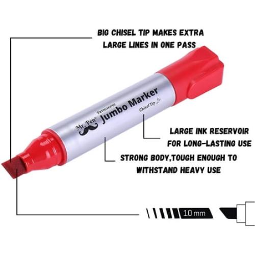 Mr. Pen- Jumbo Permanent Markers, 4 Pack, Assorted Color, Chisel Tip, Large Permanent Markers