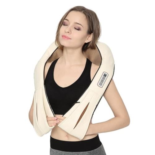 Nekteck Shiatsu Deep Kneading Massage Pillow with Heat, Car/Office Chair Massager, Neck, Shoulder, Back, Waist Massager Pillow [Speed Control, Bi-Direction Control] – Beige