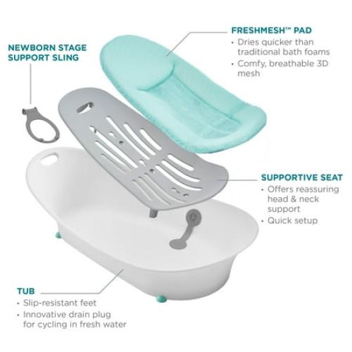 Contours Oasis 4-in-1 Comfort Cushion Baby Bathtub, Newborn, Infant andToddler Bath - White