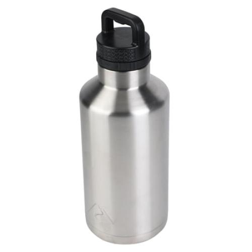 Ozark Trail 64 oz Chug Lid, Double-Wall Vacuum Insulated Stainless Steel Water Bottle, Silver, Keeps Drinks Hot & Cold