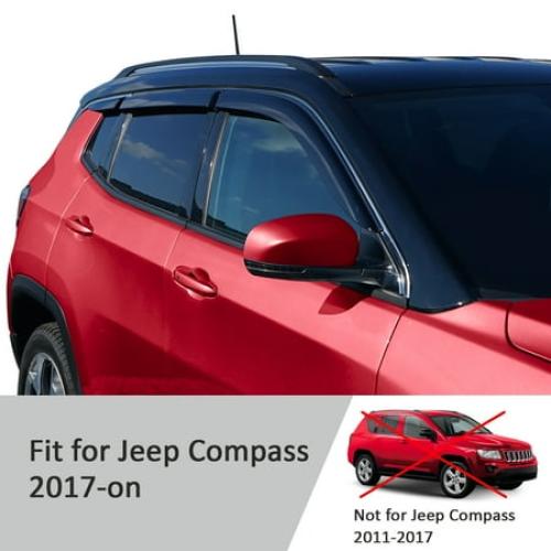 Voron Glass Tape-on Extra Durable Rain Guards for Jeep Compass 2017-2024, Window Deflectors, Vent Window Visors, 6 Pieces - 100490