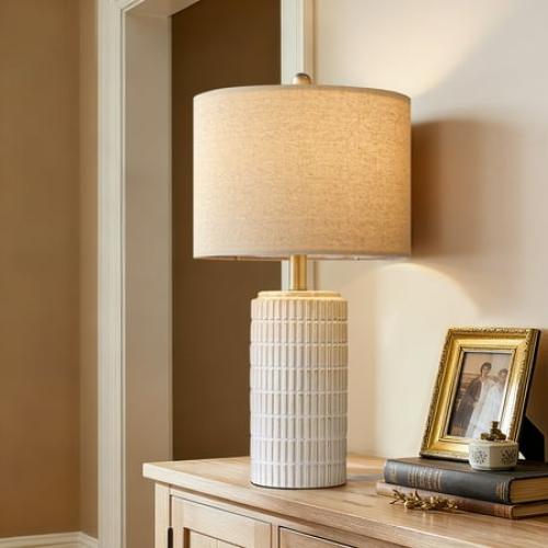 Oneach White Ceramic Table Lamps Set of 2 for Living Room Bedroom 23 Rustic Bedside Nightstand Lamps with Linen Lamp Shades