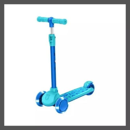 Kids Trike Scooter LED Lights Folding Blue/Green Grow Kick 3-Wheel