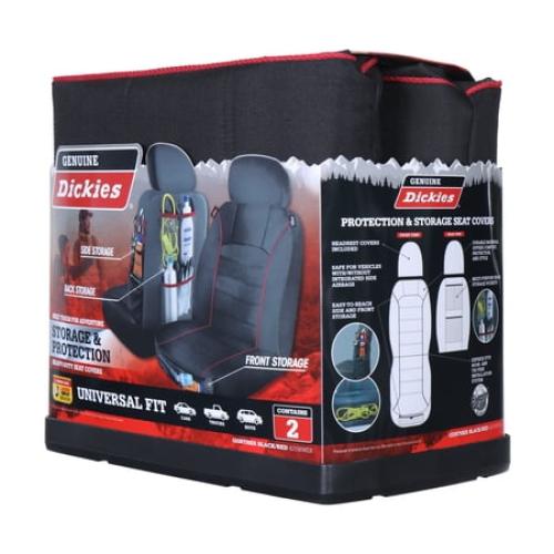 Genuine Dickies 2 Piece Universal Front Car Seat Covers with Storage - Black and Red, 43156WDI