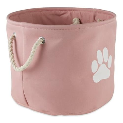 Contemporary Home Living 15 Pink and White Decorative Round Medium Lattice Paw Pet Storage Bin