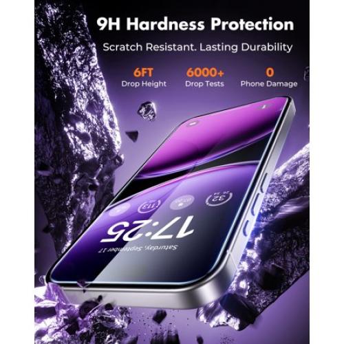 UNBREAKcable Screen Protector 2 Pack for iPhone 17, Tempered Glass, 9H Anti-Scratch, Bubble-Free Install with Alignment Frame, HD Clear, Case Friendly