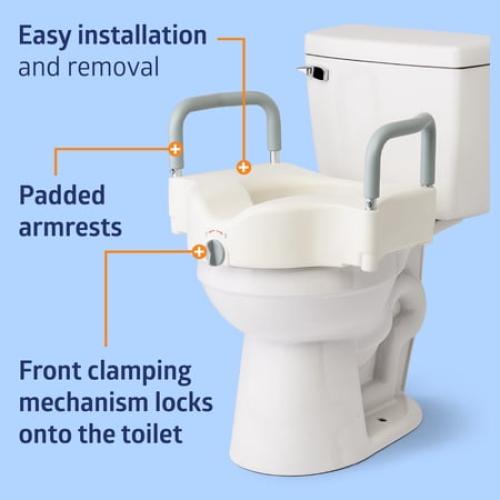 Medline Toilet Seat Riser with Arms for Seniors, Locking, Fits Most Toilets, 400 lb Weight Capacity, White