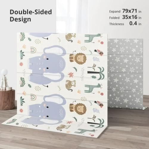 79x71 Extra Large Baby Play Mat for Floor, Foldable Foam Playmat for Babies 0-12 Months & Kids, Non-Toxic Waterproof Baby Mat for Floor, Thick Playpen Mat for Tummy Time Crawling