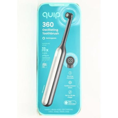 Color Black and silver quip Rev Oscillating Rechargeable Electric Toothbrush   Travel Case - Black/Silver