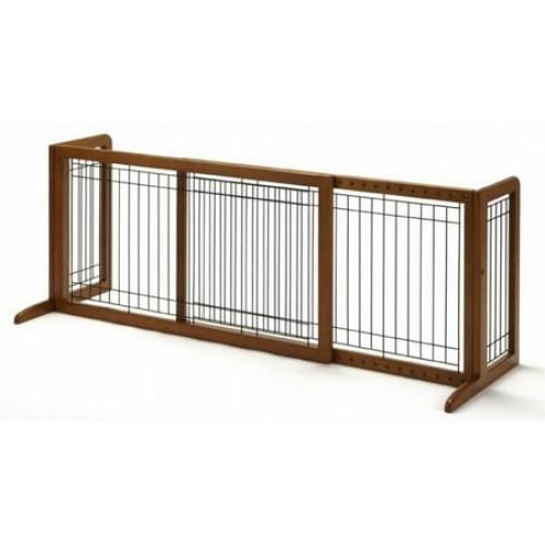 Size small Richell Freestanding Dog Gate, Brown, Small 71.30L x 17.70W x 20.10H