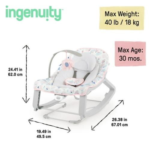 Ingenuity Keep Cozy 3-in-1 Baby Bouncer Seat & Infant to Toddler Rocker - Burst (Pink)