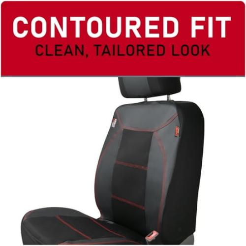 Genuine Dickies 2-Piece Black-Red Durasport Vegan Leather Universal Truck Seat Covers, 43634WDI