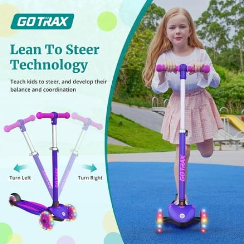 Color purple GOTRAX KS1 Kids Kick Scooter, Toddler Scooter 3 Wheel with LED Lighted, 3 Adjustable Handlebars, Suitable for Boys and Girls Ages 2~8 Children and Max Load 100 lbs, Purple