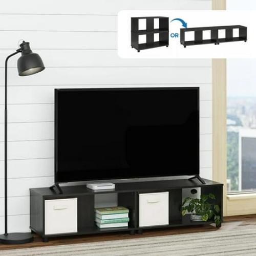 Mainstays Adjustable Side by Side or Stacking TV Stand for TVs up to 70 inches, Black Oak