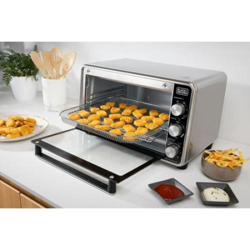 Black   Decker Crisp 'N Bake PRO 6-Slice Air Fryer Toaster Oven with Basket, Pan, Rack & Tray, Stainless Steel