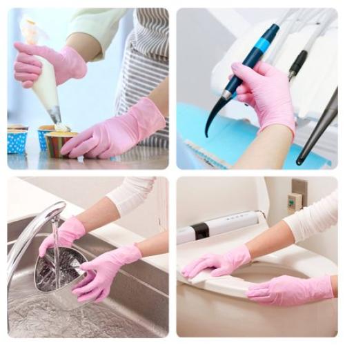 SwiftGrip Nitrile Gloves, Medical Exam Pink Gloves Disposable Latex Free Powder Free for Cleaning, Food Prep, Esthetician, 100-ct Box, Small