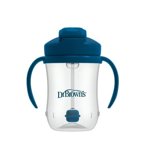 Dr. Brown's Milestones Baby's First Straw Cup, Training Cup with Weighted Straw, 9oz/270ml, Dark Blue, 6m