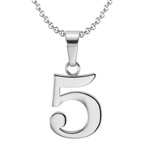 925 Sterling Silver Number 5 Charms Pendant Necklace with Chain (Five)