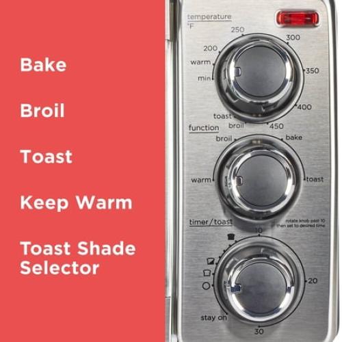 BLACK DECKER 4-Slice Convection Oven, Stainless Steel, Curved Interior fits a 9 inch Pizza, TO1313SBD