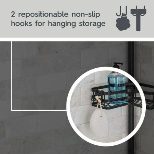 Better Homes & Gardens Tension Pole Shower Caddy, Resists Rust, 3 Tier Caddy, 5 - 9 ft, Matte Black