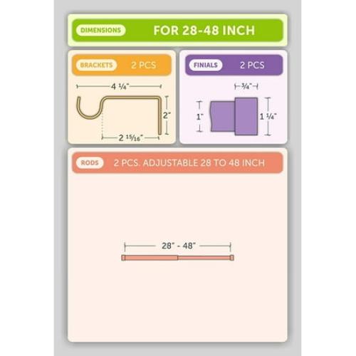 Ivilon Drapery Window Curtain Rod - End Cap Style Design 1 Inch Pole. 28 to 48 Inch Color Warm Gold 28 to 48 in.