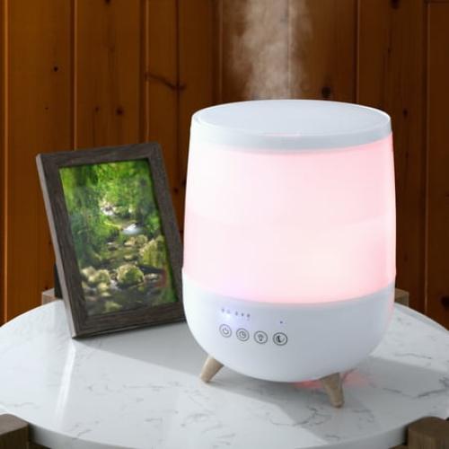 Equate Ultrasonic Humidifier, Diffuser, Cool Mist, Visible Mist, Filter-Free, 0.5 Gallon, White and Wooden