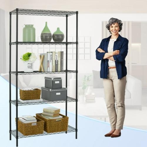 60x30x14 BestOffice 5-Shelf Wire Tier Layer Shelving 60x30x14 Storage Rack,Black